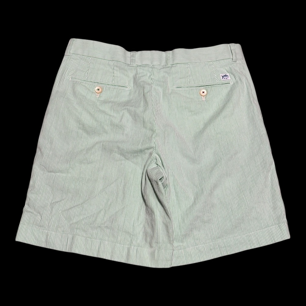 Southern Tide The Skipjack Cotton Blend Seersucker Green Shorts Men's 35